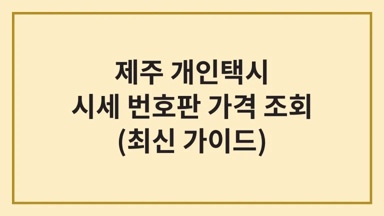 제주 개인택시 면허 시세 자격 대출 번호판 가격(최신가이드)